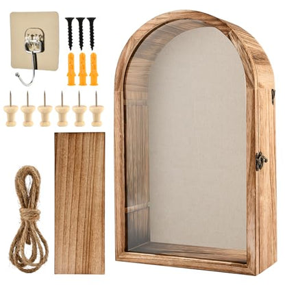 Shadow Box Frame, 10x16 Large Shadow Boxes Display Cases with Linen Back and Removable Shelves, Arch Memory Box for Medals, Photos, Memorabilia, Wedding Bouquet, Awards, Keepsakes, Carbonized Brown