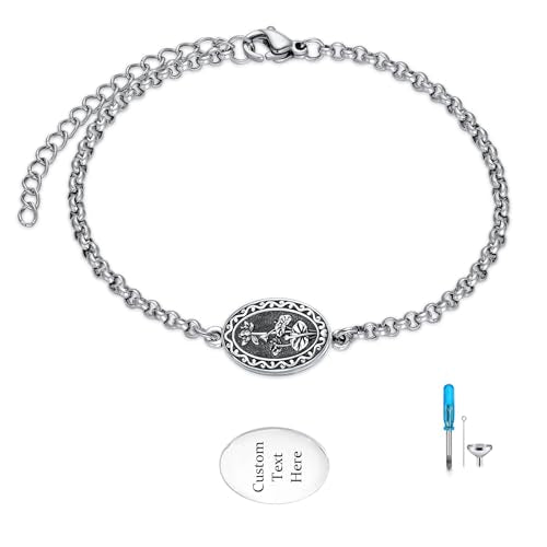 Birth Flower Urn Bracelet for Ashes for Women 925 Sterling Silver Cremation Bracelet Memorial Keepsake Jewelry for Human Ashes - style: 07-July-Lotus-Custom