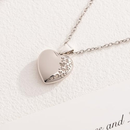 Heart Locket Necklace for Women Butterfly Necklace Holds Pictures Memorial Jewelry Birthday Mother's Day for Women - color: Silver
