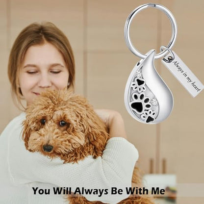 Hearbeingt Teardrop Urn Keychain for Ashes Tree of Life Cremation Jewelry - color: Paw Print-silver