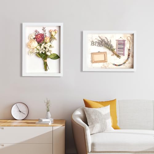 2 Pack Shadow Box Frame 11"x 14" - Wood Deep Shadowbox with Glass - size: 11×14-2pcs-white