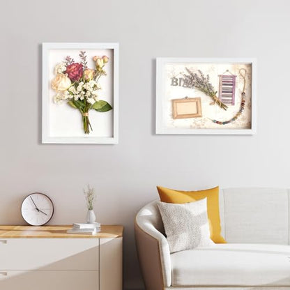 2 Pack Shadow Box Frame 11"x 14" - Wood Deep Shadowbox with Glass - size: 11×14-2pcs-white
