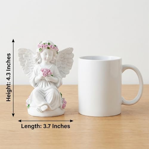 Guardian Angel Statue Angels Figurines with Pink Roses | Resin Cherub Statue, Outdoor Statues For Garden, Sympathy Guardian Angel Gift, Angel Gifts For Women, Yard Statues - color: Roses