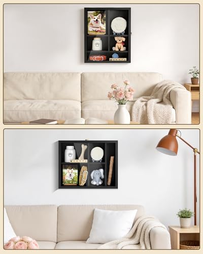 Pet Memorial Shadow Box, 14.7"x 12" Dog Memorial Shadow Box with Adjustable Shelves & Pin-Back Board, Wooden Pet Memorial Box for Ashes, Photos & Keepsakes, Loss of Pet Sympathy Gift, In Memory of Dog