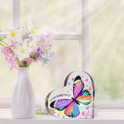 Little Reminders Sign, Inspirational Gifts for Women Men, Recovery Self Care Encourage Gifts for Friends Coworkers, Positive Affirmation Butterfly Desk Decor Plaque - style: Little reminders