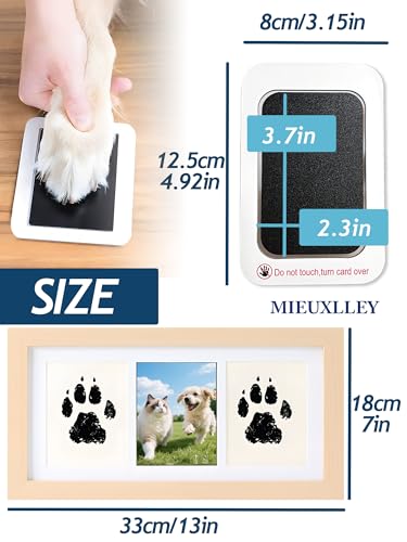 Inkless Paw Print Frame,Dog and Cat Paw Print Kit,No Mess Ink Pads for Pets,Wooden Pet Memorial Frame,Leather Pet Fur Keychain,DIY Ornament Pet Gifts (Natural Wood, M)