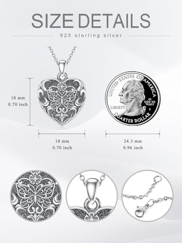 Midari Personalized Heart Locket Necklace That Hold 2 Pictures 925 Sterling Silver Oxidized Photo Necklace Memory Custom Photo Lockets Necklaces Jewelry Gifts for Family Women Lover Mom Dad - color: Butterfly, style: Locket+Photo