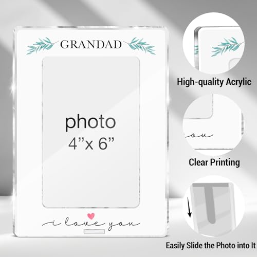 Grandad Gifts Picture Frame, Grandfather Gift From Granddaughter Grandson Kids, I Love You Gifts for Grandpa Pops Grandad Acrylic Picture Frames 4 x 6 Inch Photo - color: F-Grandad