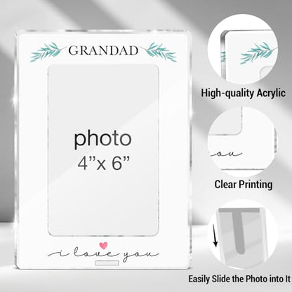 Grandad Gifts Picture Frame, Grandfather Gift From Granddaughter Grandson Kids, I Love You Gifts for Grandpa Pops Grandad Acrylic Picture Frames 4 x 6 Inch Photo - color: F-Grandad