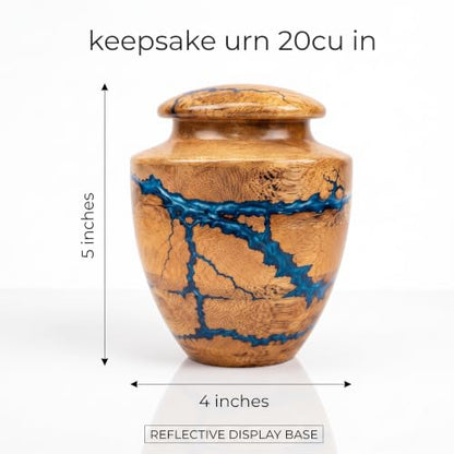 Wooden Handcrafted Urn (Small Keepsake (20 lbs)) in Capacity. Decorative urn for Ashes Blue Raising Urn for Man and Women Burial and Funeral Urn Handcrafted Unique Fractal Burning Design - size: Small keepsake (20 lbs)