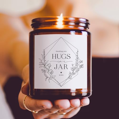 ThreeKin Warm Hugs Scented Candles for Home, Natural Soy Wax, Relaxing Aromatherapy Gifts, Essential Oils Scented, Long-Lasting Candle Burns for 75-Hours, Lemongrass Lavender Scent - size: 8oz, style: Hug in a Jar