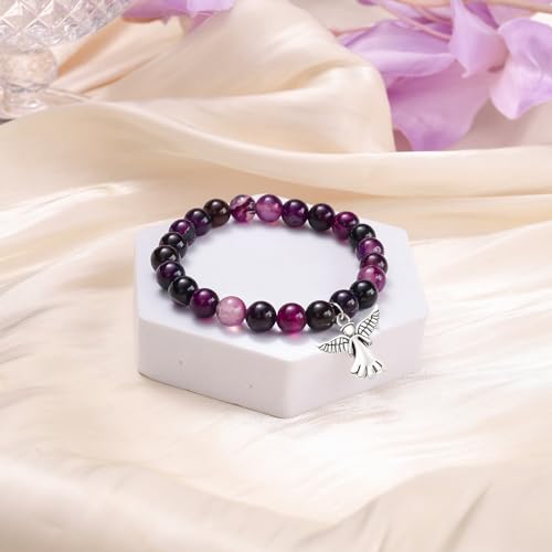 Sympathy Gifts for Loss of Loved one Memorial Healing Remembrance Condolence Grief Present for Women Pink Beads Bracelet With Angel Wings - style: Amethyst-Angel-Those we love don't go away