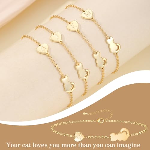 Dog Memorial Gifts for Loss of Dog Paw Initial Bracelet for Women with Heart Dogs Mom Gifts Adjustable Pet Paw Gold Bracelets for Women Memorial Gift for Pet Lover Birthday Jewelry - style: Cat-S