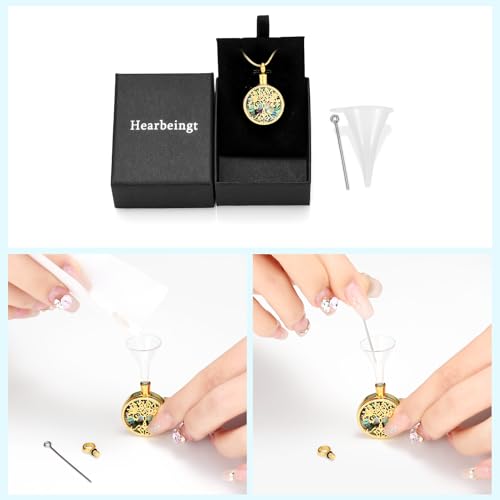 Hearbeingt Tree of Life Urn Necklaces for Ashes Circle Cremation Jewelry - color: B-Gold