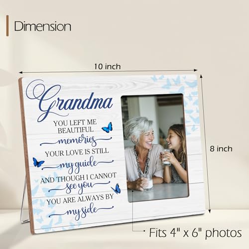 Grandma Memorial Bereavement Butterfly Wooden Picture Frame Gifts for Loss of Grandma, Always By My Side Sympathy Gifts for Loss of Grandmother, Fits 4x6 Photo Frame - color: Blue-grandma