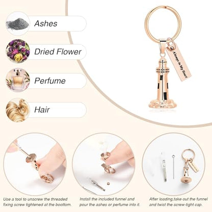 Oinsi Urn Necklace for Ashes Men's Cremation Jewelry Lighthouse Memorial Urn Necklace For Loves One Ashes Holder with Filling Kits - color: Rose Gold (Keychain)