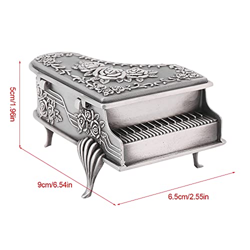 Piano Shaped Jewelry Box, Rose Carved Zinc Alloy Case | Piano shaped zinc alloy jewelry box with rose flower carving for rings, earrings and necklaces
