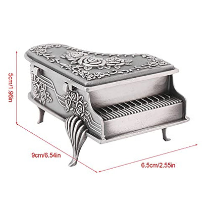Piano Shaped Jewelry Box, Rose Carved Zinc Alloy Case | Piano shaped zinc alloy jewelry box with rose flower carving for rings, earrings and necklaces