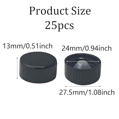 25Pcs 24mm Black Phenolic Screw Caps, Leak-Resistant Bottle Lids for Boston Round Bottles, Chemicals, Cosmetics, and Storage - size: 24mm