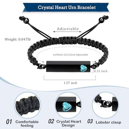 Hearbeingt Crystal Heart Cremation Jewelry Bar Urn Bracelet for Ashes - color: Black-Light Blue stone