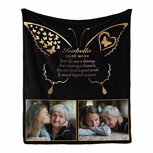 InterestPrint Loss of Grandma Memorial Blankets Personalized Forever in Our Hearts Bereavement Blanket in Loving Memory Blankets for Funeral Photo Memorial Gift Blanket - color: Multi X40, size: 30 x 40 Inches