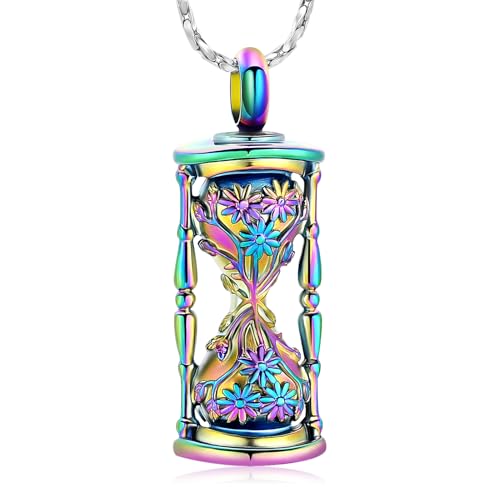Imrsanl Cremation Jewelry for Ashes Flower Hourglass Urn Necklace for Women Ashes Holder Memorial Pendant Loved Ones Funeral Keepsake - color: Colorful