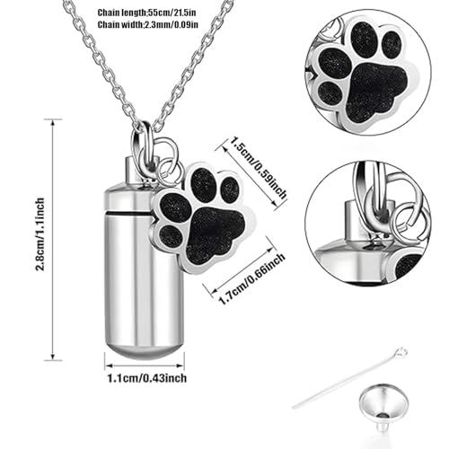 Pet Urn Necklace - Cylinder Paw Ash Locket for Dogs & Cats