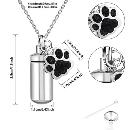 Pet Urn Necklace - Cylinder Paw Ash Locket for Dogs & Cats