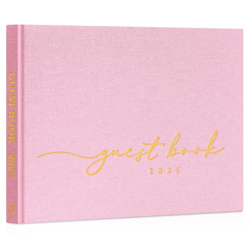 Lanpn Wedding Guest Book 2026 - Linen Hardcover Guestbook Wedding Reception with 108 Blank Pages for Sign in and Photos - Guest Book for Wedding Bridal Shower Baby Shower Party (Pink) - color: Pink