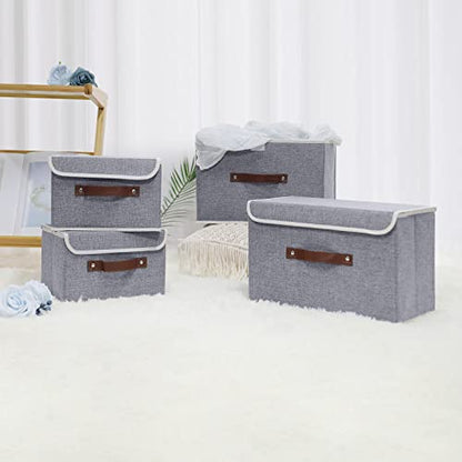 ANMINY Fabric Storage Box Bins with Lids, Gray, 10"x8"x7", 2 Pack - color: Gray, size: Small (Pack of 2)