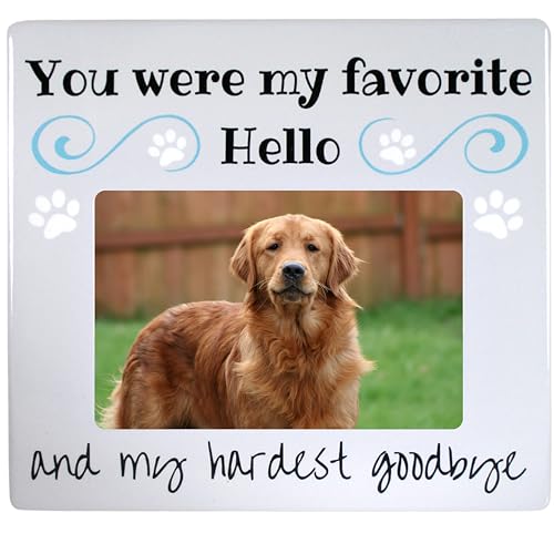 Custom Pet Memorial Picture Frame - Personalized Photo Insert – Gift for Loss of Dog or Cat – "You Were My Favorite Hello and My Hardest Goodbye" Sympathy Frame – Holds 4 x 6 Photo – 8 x 7.25 Inches - size: Customized