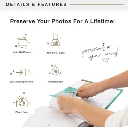 MCS Far and Away Mint Photo Album Holds 200 4x6 Photos with Memo Space, Clear Side-Loading Pockets – Scrapbook Style Keepsake for Vacations & More – A Thoughtful Gift - style: Far and Away