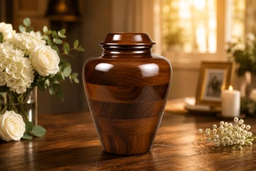 Large Handcrafted Wooden Cremation Urn for Adult Ashes –200 Cu in Memorial Urn Box – Tahura Crafts - size: Large 200 Cu In