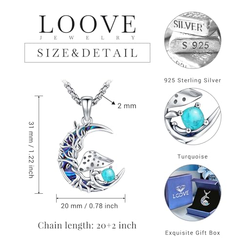 Sterling Silver Tree of Life Necklace for Women Oval Family Tree Necklace Abalone Shell Moonstone Pendant Mother Day Necklace for Mom Tree of Life Jewelry - style: Tree of Life-Mushroom-Turquoise