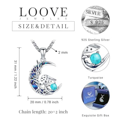 Sterling Silver Tree of Life Necklace for Women Oval Family Tree Necklace Abalone Shell Moonstone Pendant Mother Day Necklace for Mom Tree of Life Jewelry - style: Tree of Life-Mushroom-Turquoise