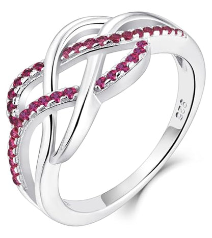YL Celtic Knot Rings 925 Sterling Silver Twisted Knot Ring Birthstone Infinity Statement Jewelry for Women-size5 - color: 07-ruby-Jul