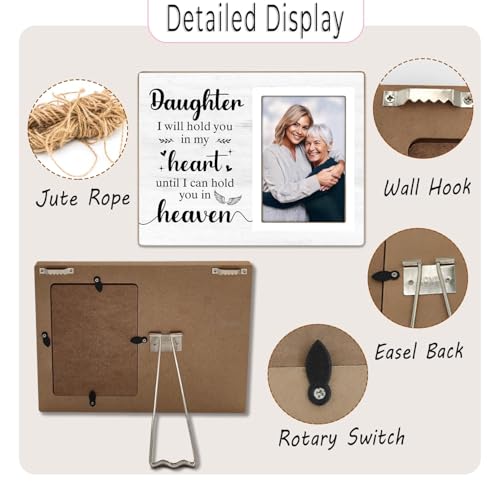 Memorial Photo Frame, Sympathy Gifts for Loss of Daughter, in My Heart, in Loving Memory Wooden Picture Frame,Passed Away Condolence Gifts for Loss of Daughter (White-Daughter 4 x 6 Photo)