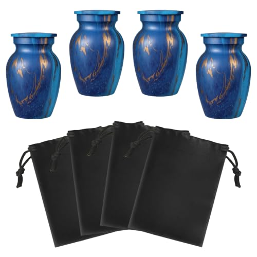 Small Keepsake Cremation Urns for Human Ashes, Memorial Urns, Dark Blue | Aluminum Material with Marble Finish, Set of 4 Mini Decorative Urns - color: Dark Blue