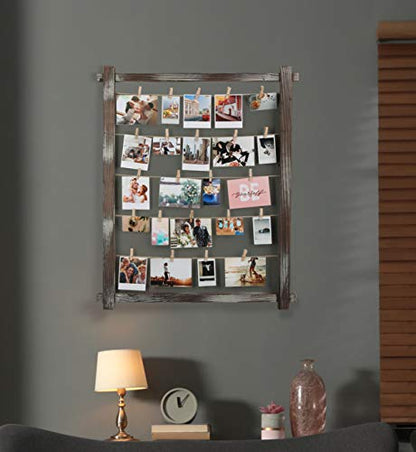 J JACKCUBE DESIGN Photo Wall Display Picture Collage Frame Board for Multi Photo Display Wall Decor with 35 Clips Rustic Wood - MK562B
