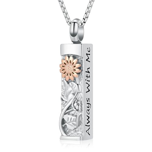 Sunflower Urn Necklace for Ashes Cylinder Ashes Pendant Flower Celtic Cremation Jewelry Keepsake Urn Pendant Vial Memorial Jewelry for Ashes for Women Men Always with Me - color: Rosegold