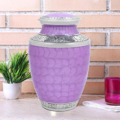 Alpha Living Home Cremation Urn, Adult, 200+ cu in, Purple Silver | Lightweight metal, hand-applied lilac enamel, screw-top lid, 7x7x10 in, memorial, burial, niche use - color: Purpal, size: Hand Engraved