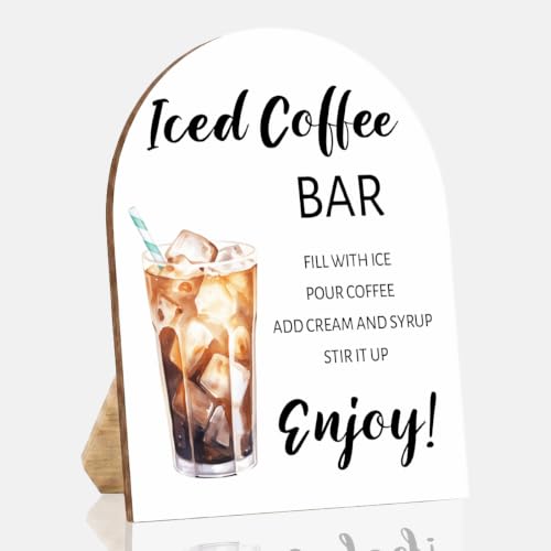 Iced Coffee Bar Wooden Table Sign, Iced Coffee Bar Sign for Baby Shower - color: Iced