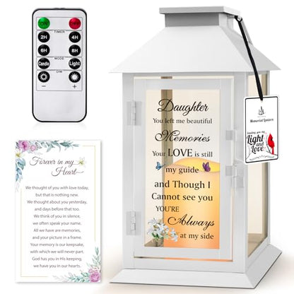 Memorial Lantern for Loss of Daughter - Sympathy Gift with LED Candle - color: Daughter
