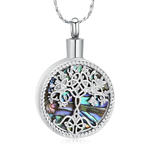Tree of Life Teardrop Urn Necklace for Ashes Teardrop Crystal Cremation Jewelry Celtic knot Ashes Pendant Stainless Steel Keepsake Memorial Jewelry for Women Men - color: B-Silver