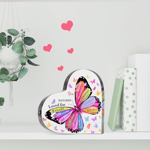 9 Year Old Girl Birthday Gifts, 9th Birthday Acrylic Sign, Inspirational Butterfly Keepsake Sign for Girls Boys, Happy 9 Birthday Gifts Idea for Daughter Girls, Table Desk for Home - style: 9th Birthday