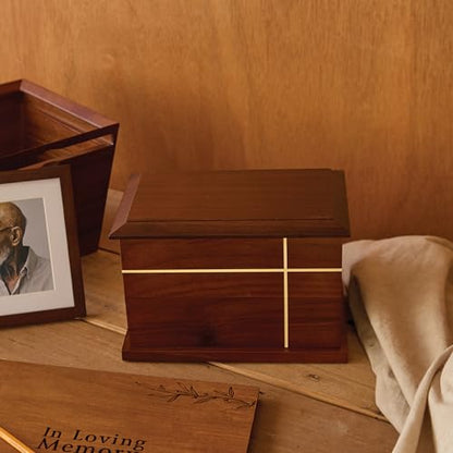Aspen Studio AspenStudio Cross Walnut Wooden Urn for Cremation Human Ash Handcrafted Solid Wood Urn Up to 200lbs for Adult