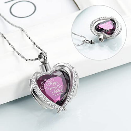 Imrsanl Cremation Jewelry for Ashes Pendant - Crystal Heart Urn Necklace with Mini Keepsake Urn Memorial Ash Jewelry - color: A-Purple