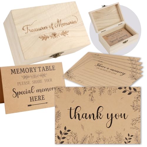 Share A Memory Card for Celebration of Life Decorations- 50 Pcs Memory Cards with Wooden Box for Funeral Graduation memory Box for Keepsakes Memorial Service Celebration of Life Ideas - color: Funeral