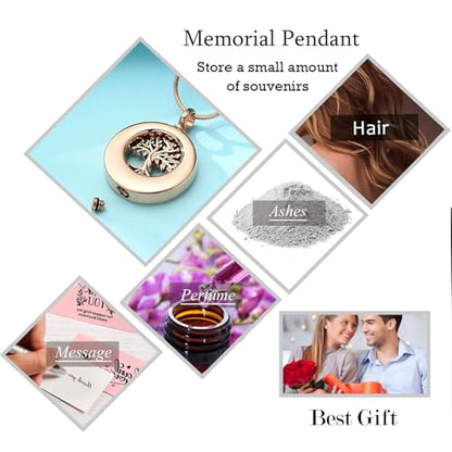 Hearbeingt Tree of Life Urn Necklaces for Ashes Circle Cremation Jewelry - color: A-Rose Gold