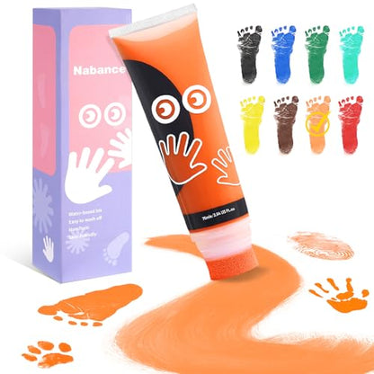 Nabance 2.54 fl oz Orange Baby Hand and Footprint Friendly Ink Paint, Dog Cat Paw Print Safe Ink, Non-Toxic Acid-Free, Safe Gentle for Home School Christmas New Year DIY Keepsake Stamp - color: Orange